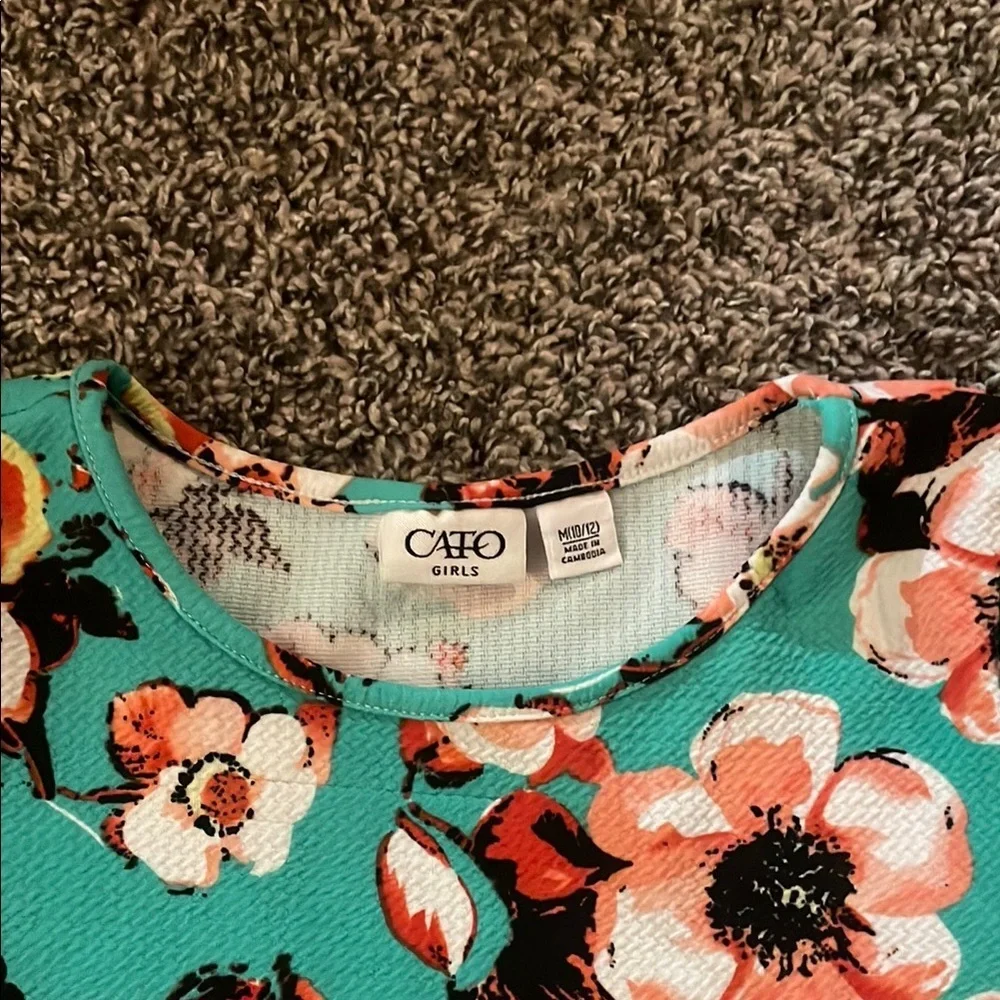 Cato Beautiful Girls Floral Dress in Turquoise and Peach Flowera